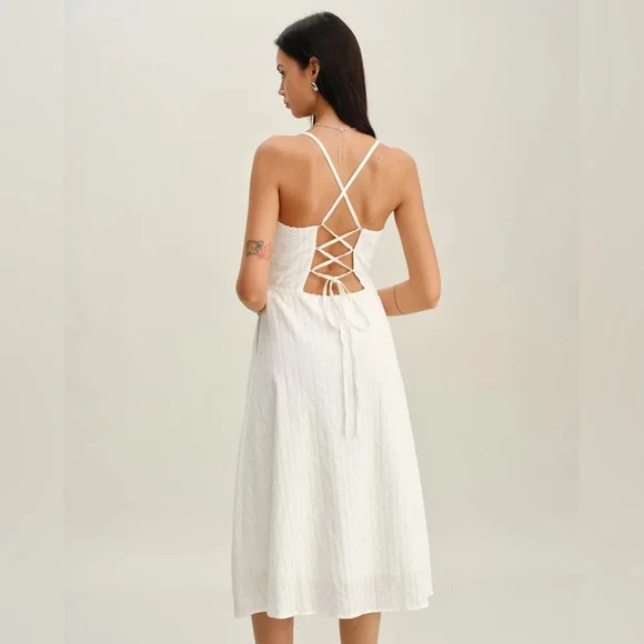 White Pocket A-Line Slip Midi Dress - Picture 5 of 8